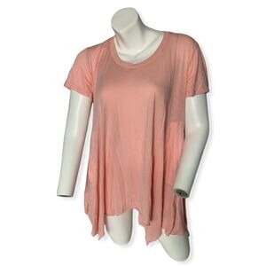 The Refinery short sleeve blouse with side pockets coral pink XS scoop neck
